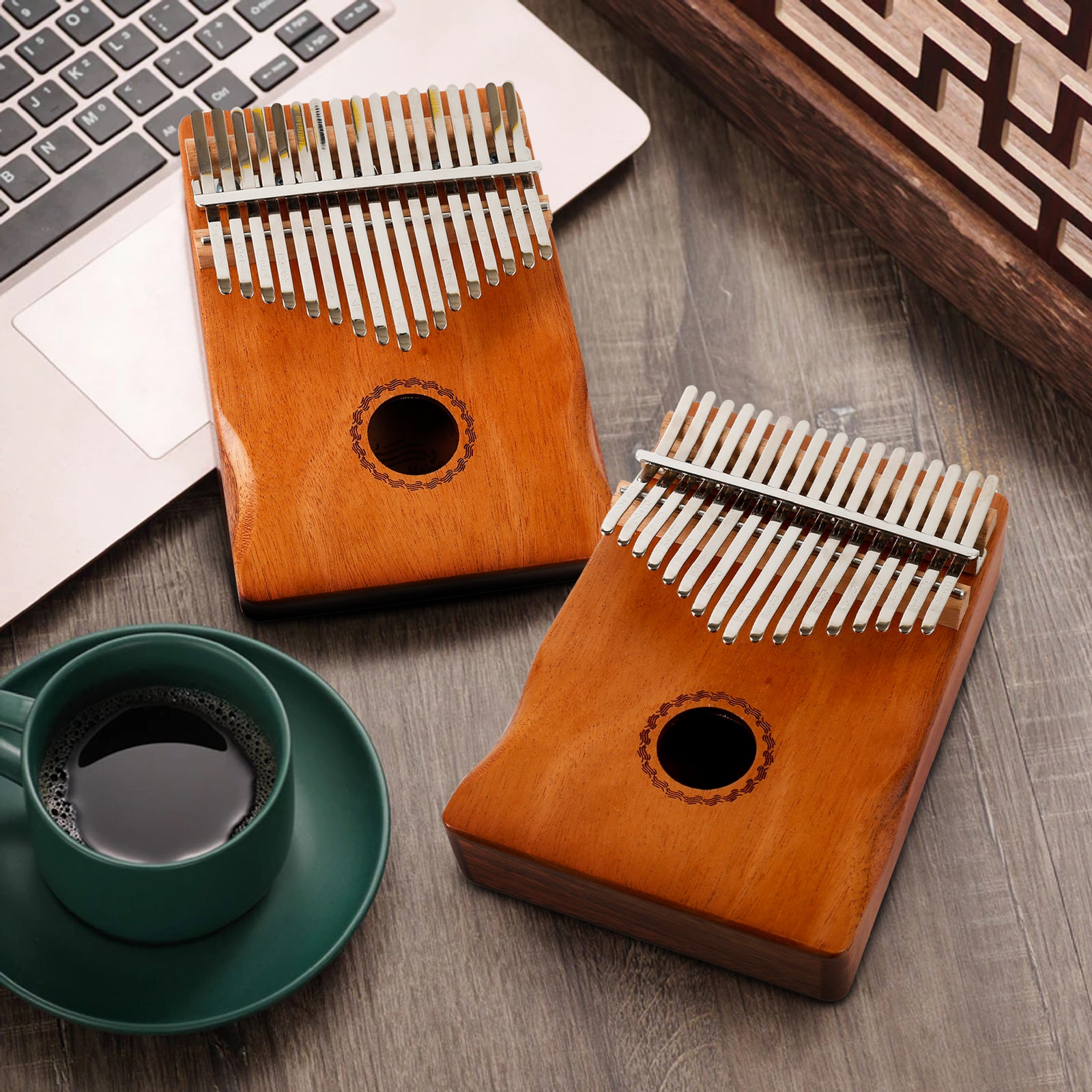 Kalimba - 17 Keys with Mahogany Wood - Includes Tune Hammer and Study Instruction