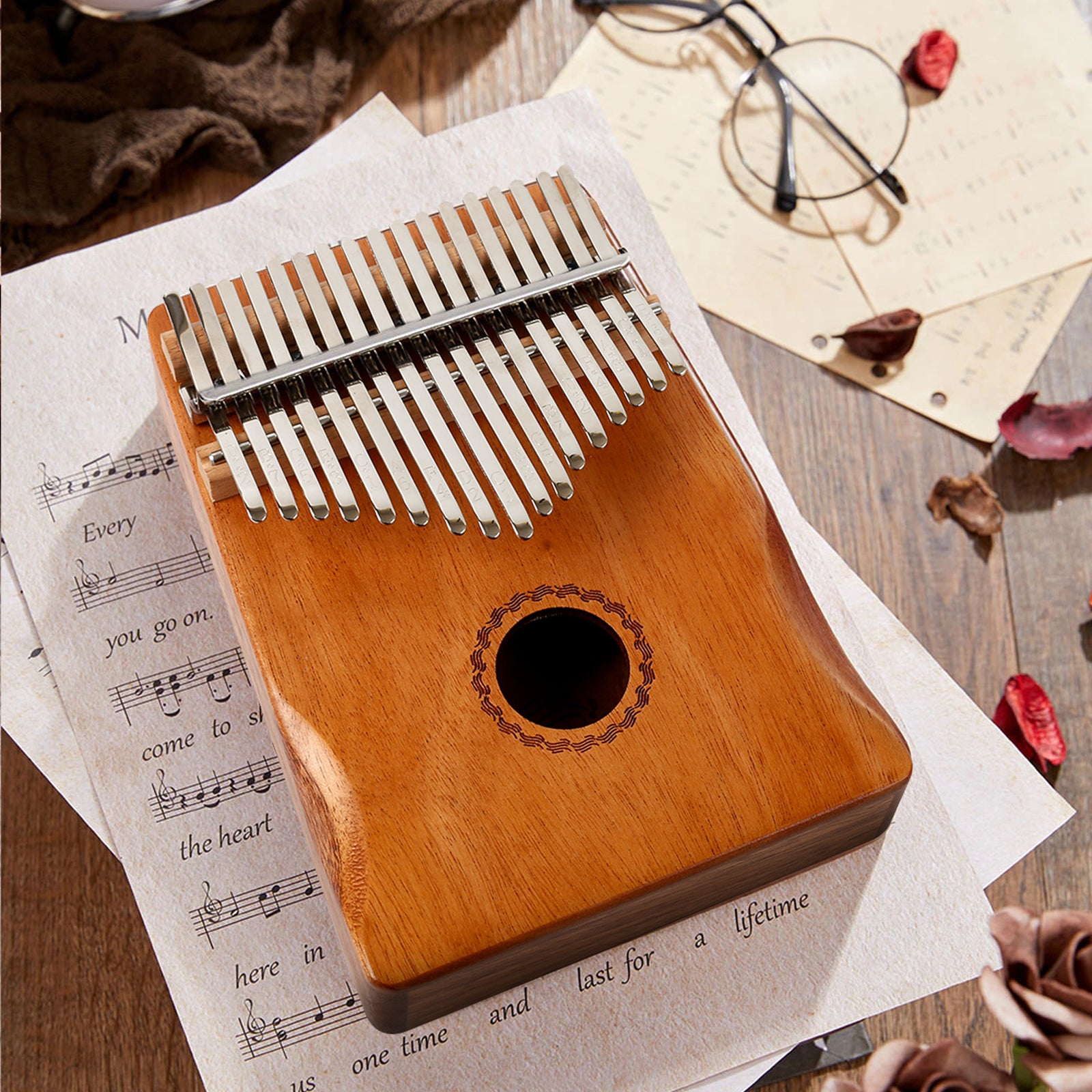 Kalimba - 17 Keys with Mahogany Wood - Includes Tune Hammer and Study Instruction