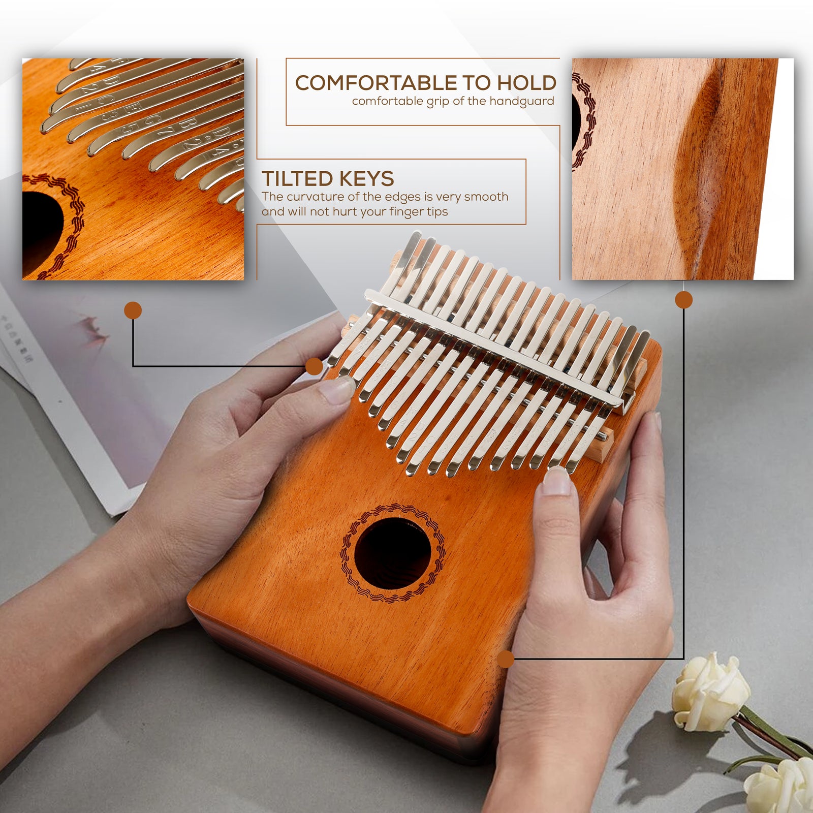 Kalimba - 17 Keys with Mahogany Wood - Includes Tune Hammer and Study Instruction