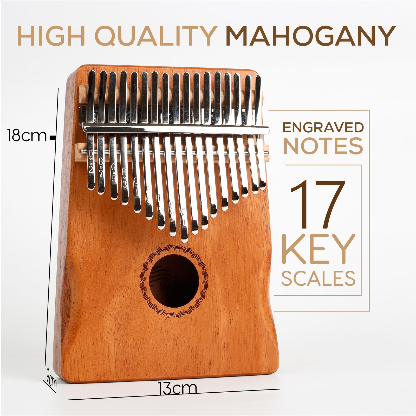Kalimba - 17 Keys with Mahogany Wood - Includes Tune Hammer and Study Instruction